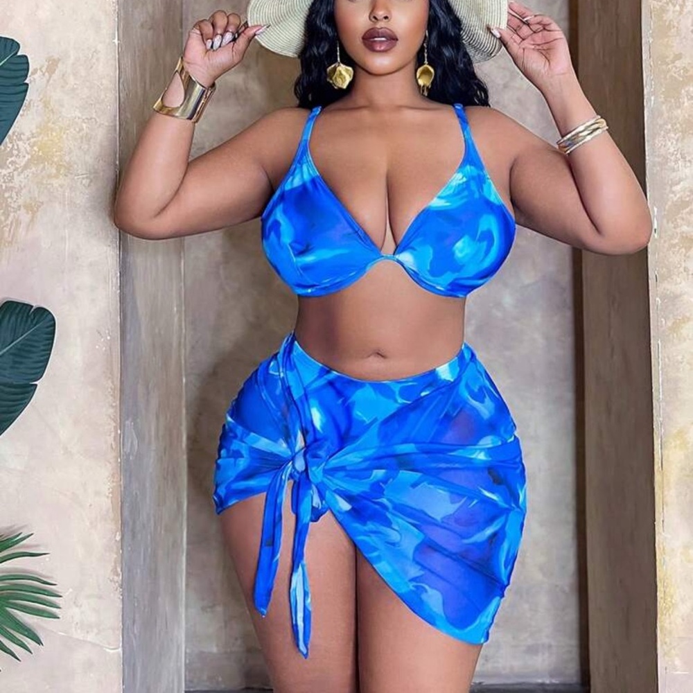 SHEIN Blue Bikini Set with Tie Skirt
